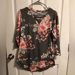 NWOT! Floral Women's Sweatshirt in Charcoal and Coral